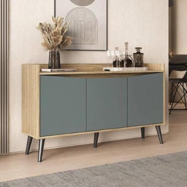 Imagem de Buffet Aparador 3 Portas Retrô 130cm Amêndoa/Acqua - Regale, Amêndoa /