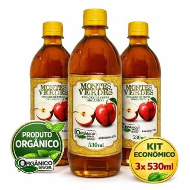 Imagem de Kit 3x Vinagre de Fruta Maçã Orgânico Zero Açúcar 530ml Montes Verdes