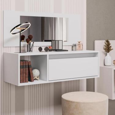 Imagem de Penteadeira Camarim Com Espelho Suspensa 90cm 1 Porta Elle Z34 Branco - Mpozenato