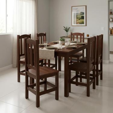 Imagem de Conjunto 6 Cadeiras Em Madeira Maciça Castanho Reforçada Repleta