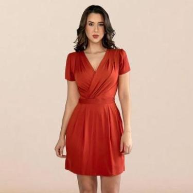 Imagem de Vestido Curto Decote Transpassado Envelope Soltinho Acinturado Manga Curta-Feminino