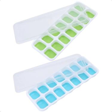 Imagem de Forma de Gelo Kit 2 Formas de Gelo Silicone Rígido Fundo Flexível com Tampa para Cubos Verde e Azul OEM