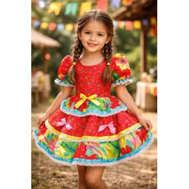 Imagem de Vestido Infantil Luxo Quadrilha Xadrez Junina Julina - Pingo De Gente,