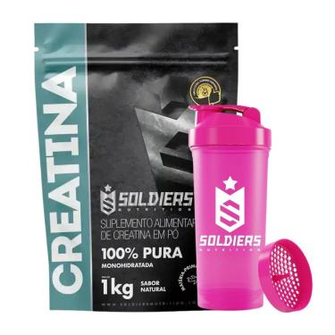 Imagem de Kit Creatina 1kg Coqueteleira Slim Pink Soldiers Nutrition-Unissex