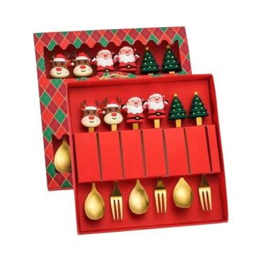 Imagem de Conjunto De Colheres De Natal Em Aço Inoxidável Com Design De Árvore D