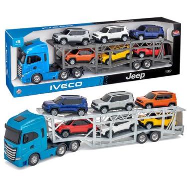 Imagem de Brinquedo Caminhão Iveco S-way Cegonha Com 6 Jeep Renegade - Usual Bri