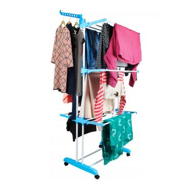 Imagem de Varal De Chão Roupa Calcinha Grade 3 Andares Dobrável Portátil Azul