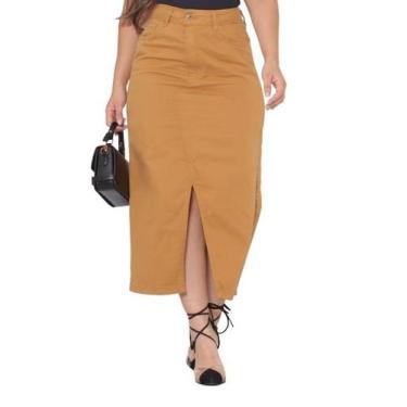 Imagem de Saia midi jeans preta cintura alta com fenda na frente com Bolso Premi