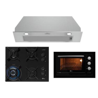 Imagem de Kit Fit Line Fischer: Forno Elétrico Preto Cooktop 4B TC e Depurador, 