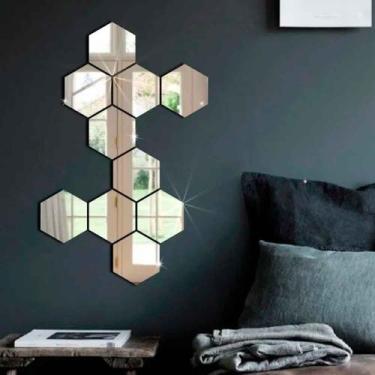 Imagem de Espelho Para Decoração Para Quarto Sala Hexágonos - 10unidades - Papel