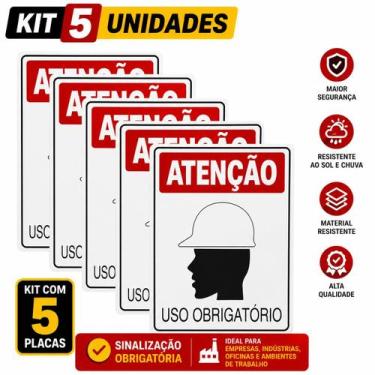 Imagem de KIT 5 Placa OBRIGATORIO CAPACETE SEGURANÇA EPI INDUSTRIA - ASELETRO