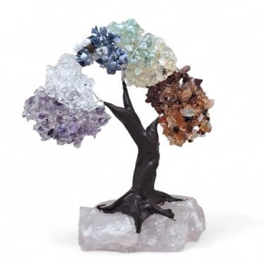 Imagem de Árvore Pedra Natural 7 Chakras com Base de Quartzo Rosa 13cm - flash