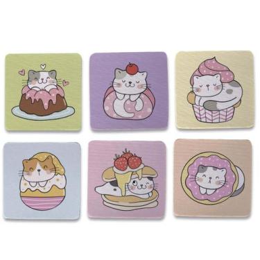 Imagem de Kit 6 Porta Copos Gatinho Kawaii Doces Cozinha Criativa Geek - Geek Vi