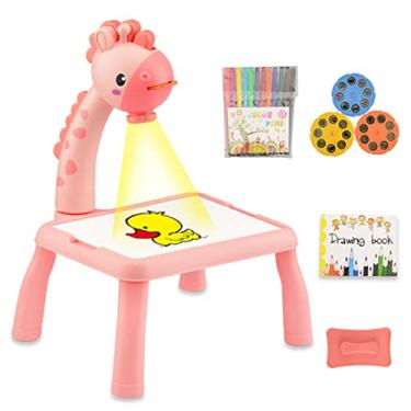 Imagem de B/A Mesa de projetor de desenho infantil, projetor de esboço inteligente para crianças, traça e desenhe projetor de brinquedo com luz e música, brinquedo pré-escolar perfeito, design de girafa