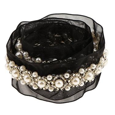 Imagem de dailymall Aplique de costura para vestido de noiva de malha com acabamento em renda preta de 1,5 m