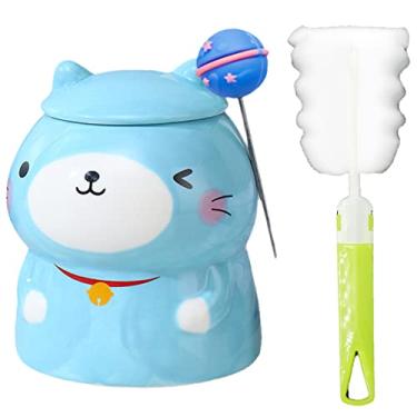 Imagem de Caneca de princesa com tampa, caneca 3D, xícara de café de cerâmica, xícara de chá de lua, presente, escritório, casa (azul gato, 450 ml)