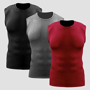Imagem de yeacher Camiseta masculina de compressão com 3 pacotes de secagem rápida colete de secagem rápida colete atlético treino muscular
