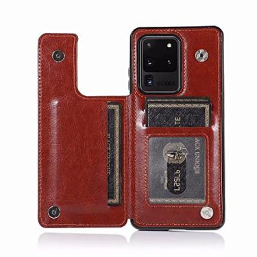 Imagem de Capa de telefone estilo carteira de couro de negócios de luxo para Samsung Galaxy S21 Ultra / S21 / S21 5G capa protetora, marrom, para Galaxy S9