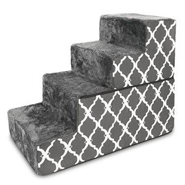 Imagem de Best Pet Supplies Degraus para animais de estimação de espuma dobrável para cães e gatos pequenos, escadas de rampa portátil para sofá, sofá e escalada na cama alta, suporte para degrau interno equilibrado antiderrapante, seguro para patas - treliça cinza, 4 degraus