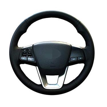 Imagem de SAXTZDS Capa de volante de couro costurada à mão para carro, serve para Hyundai ix25 2014 a 2018 Creta 2016 a 2018