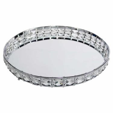 Imagem de Bandeja Decorativa Redonda Prata Cristal com Espelho 31cm KV0254 BTC