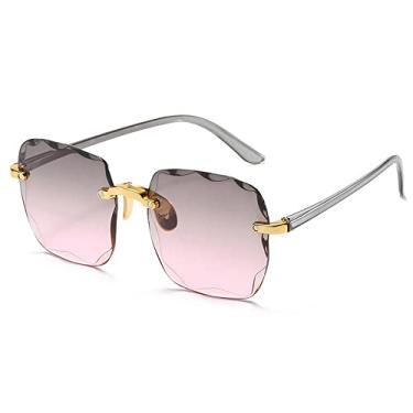 Imagem de Óculos de sol quadrado vintage clássico mulher espelho gradiente sem moldura óculos de sol feminino retrô moda sem aro óculos de sol, rosa gradiente, china