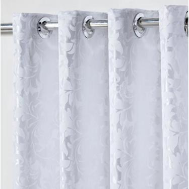 Imagem de Cortina Jacquard 2,80 X 2,30 Para Quarto Ou Sala Cor Branco Com Ilhós Cromado
