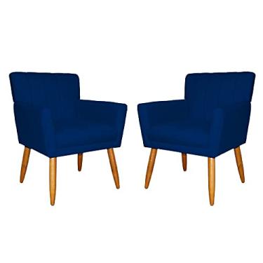 Imagem de Kit 02 Poltronas Decorativas Cecilia Pés Palito Suede Azul Marinho - DS Estofados