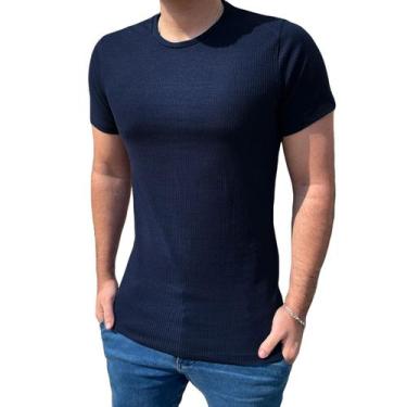 Imagem de Camiseta Canelada Slim Masculina Manga Curta Azul Marinho - Austin Clu