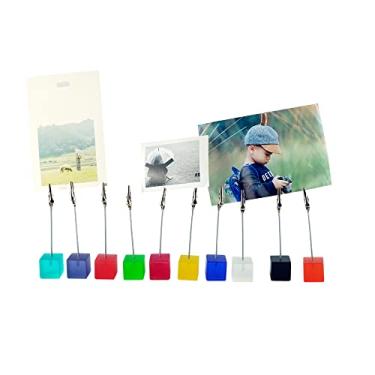 Imagem de 10 peças suporte para fotos de mesa, suporte de clipe de foto polaroid bonito para papel cartão de nome cartão postal nota monmory foto natal casamento número cartão display com base de cubo colorido