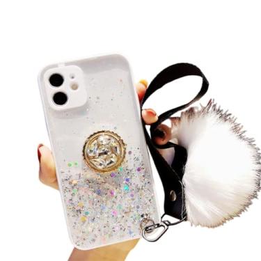 Imagem de ZiEuooo Para iPhone 14 13 12 11 8 7 X XS XR Pro Plus Max Mini Capa Protetora Moda Brilhante Leve Anel Fino Suporte TPU Capa de Telefone Bling Glitter Shell Bumper (Branco, 7/8)