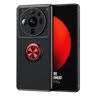 Imagem de Capa de telefone fina para Xiaomi 12S Ultra capa TPU macio à prova de choque 360 graus giratório metal anel magnético suporte dissipação de calor capa protetora anti-queda (cor: preto vermelho)