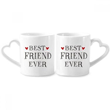Imagem de Best friend ever Quote Heart Couple Porcelain Mug Set Ceramic Lover Cup Heart Handle