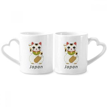 Imagem de Conjunto de canecas de porcelana para casais, gatos da sorte, cultura japonesa, coração