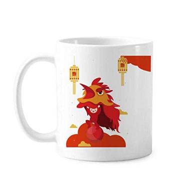 Imagem de Caneca de cerâmica com lanterna vermelha leão dança China Town caneca cerâmica xícara de café porcelana louça