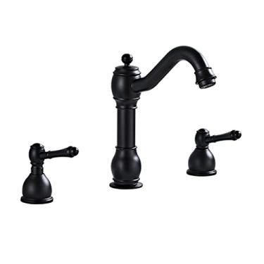 Imagem de LIDON Torneira de três furos para pia de banheiro, torneira de banheiro 8 polegadas, torneira de pia de banheiro alça dupla, torneiras de banheiro para pia 3 furos retrô, antigo (cor: preto A)