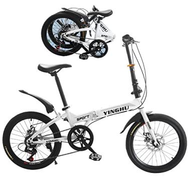 Imagem de Bicicletas dobráveis para adultos com 6 velocidades de equitação bicicleta dobrável de aço carbono - bicicleta portátil leve para mulheres e homens - bicicleta da cidade para escola de trabalho, branca, 50,8 cm