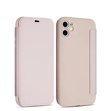 Imagem de Capa de silicone líquido de couro flip para iphone 12 13 11 Pro Max X XR XS 14 8 7 Plus SE 2020 Capa de cartão de proteção de lente, rosa, para iPhone 7