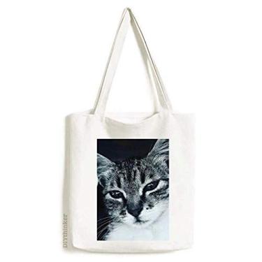 Imagem de Sacola de lona com foto de gato cinza legal bolsa de compras bolsa casual