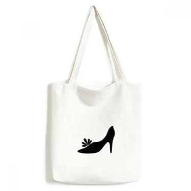 Imagem de Bolsa de lona preta salto alto padrão flor contorno bolsa de compras bolsa casual bolsa de compras
