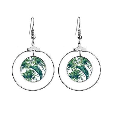 Imagem de Brincos de argola com pingente de folha verde céu Happy Art Deco presente joia círculo gota
