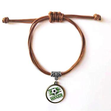 Imagem de DIYthinker Pulseira de couro verde futebol futebol esportivo pulseira de couro marrom joia presente