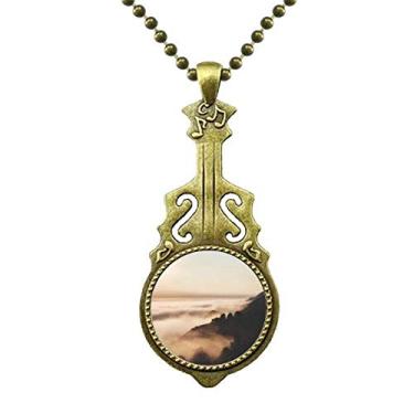 Imagem de DIYthinker Sunrise Sunrise Sunset Mountain Fog Landscape Sky Necklace Antique Guitar Jewelry Music Pendant