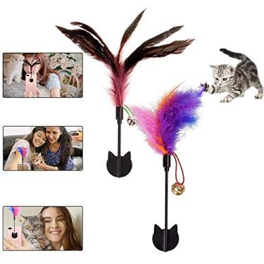 Imagem de Acessório de telefone para selfie de gato w Bell Teaser de pena engraçado para atrair a atenção do gato, reutilizável e removível, livre de danos, compatível com todos os modelos de tablet smartphone iPhone Sumsung Google iPad do Google (2 unidades)