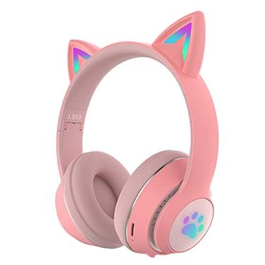 Imagem de FEDBNET Fone de Ouvido Orelha de Gato com Iluminação LED, Headset Bluetooth 5.0 para Jogos/Músicas Estéreo, Fone Sem Fio de Gatinho com Microfone Embutido para Meninas