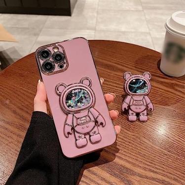 Imagem de Capa de telefone com suporte para astronauta areia movediça para iPhone 14 Pro 11 12 13 Pro Max Mini 7 8 Plus SE XR Xs Max Glitter Bear 3D Stand Cover, T5, para iPhone 11 Pro