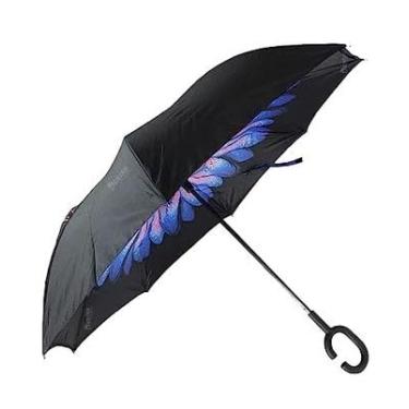 Imagem de Guarda Chuva Invertido Automático Sombrinha Inverso Cabo Emborrachado Tecido Duplo Estampado