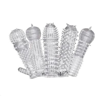 Imagem de Kit com 5 Capa Extensora Peniana Cerdas Massageadoras Com Estimulador De Silicone capa peniana grossa dupla penetração UU36368
