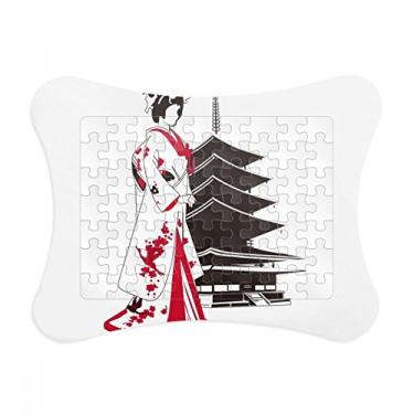 Imagem de Moldura de quebra-cabeça de menina estilo japonês para decoração de imagem de quimono estilo japonês