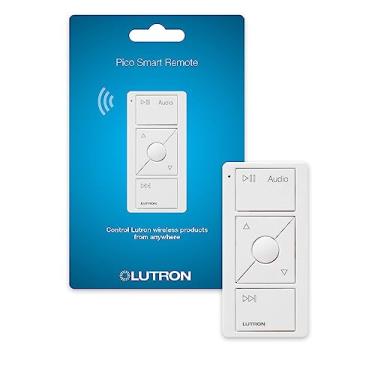Imagem de Lutron Pico Remote para áudio, funciona com Sonos (Caseta Smart Hub necessário), aumentar/diminuir o volume, pausar e pular faixas, para uso em mesa ou montagem na parede, PJ2-3BRL-GWH-A02, branco